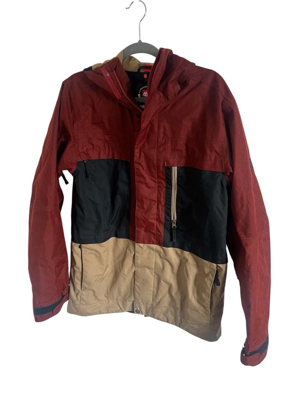 686 SMARTY® 3-IN-1 FORM JACKET Men's Colorblock Hooded Jacket - Red/Black/Tan